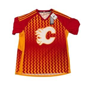 Adidas Calgary Flames Hockey Jersey Men’s XL Zig Zag NHL Red Yellow NWT